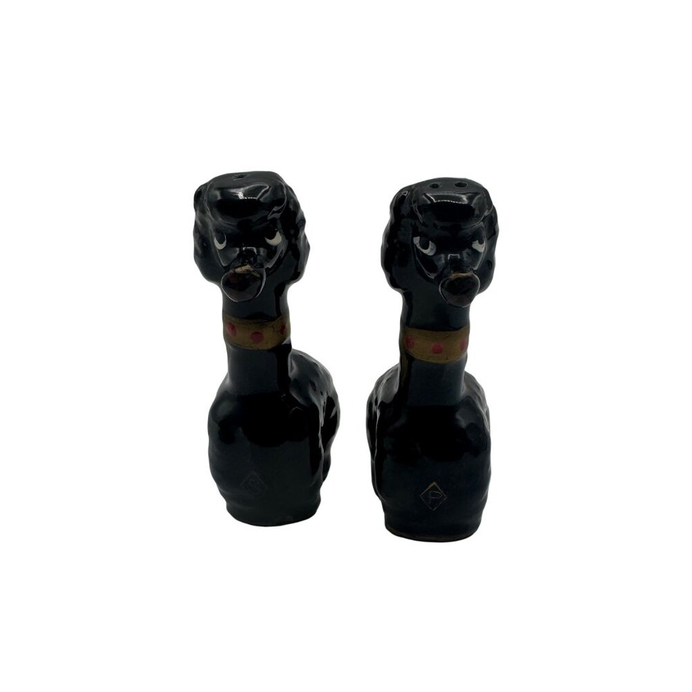 Vintage Black Poodle Salt & Pepper Shakers Hand-Painted Ceramic
